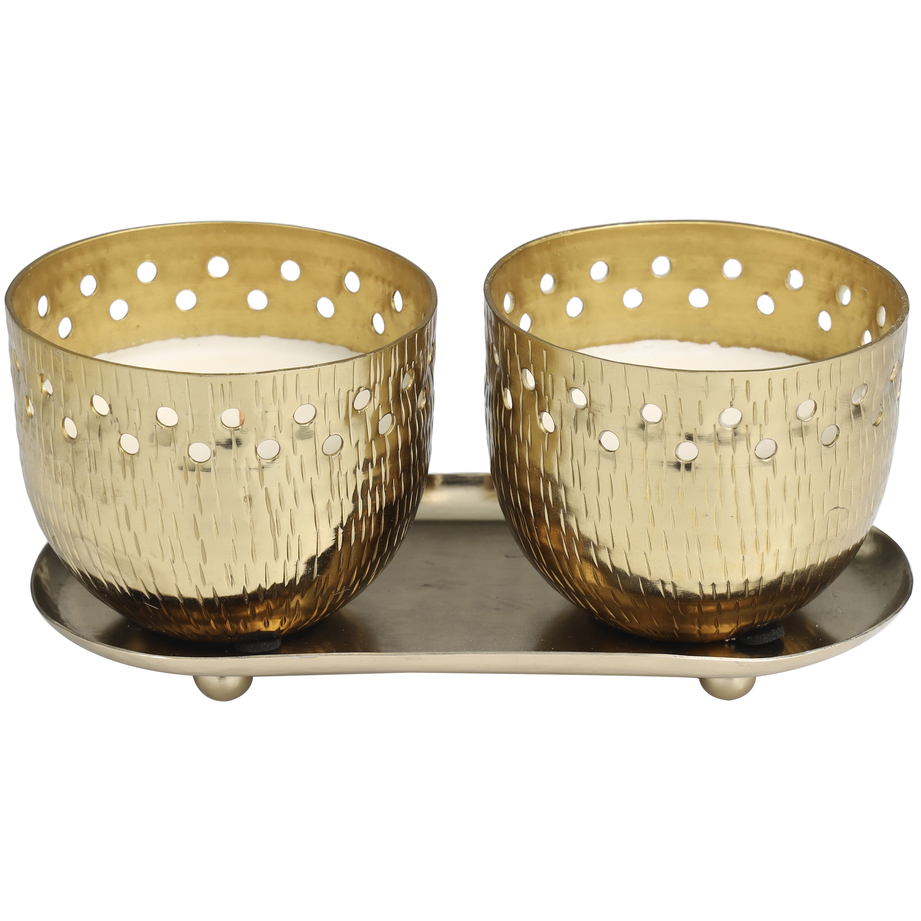 CosmoLiving by Cosmopolitan 2 Holder Gold Metal Jasmine Scented Cutout Spotted 7 oz 1 Wick Candle with White Wax, (Set of 2)