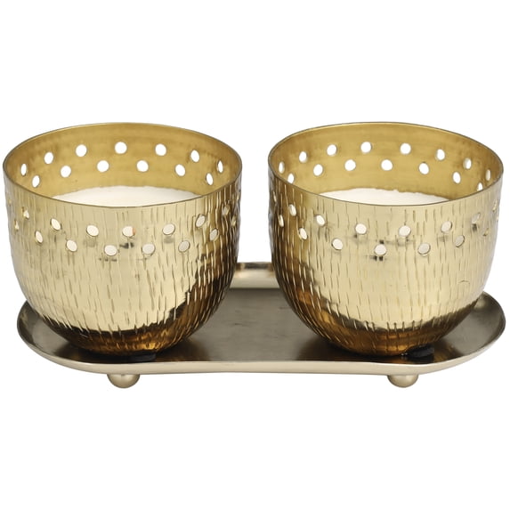 CosmoLiving by Cosmopolitan 2 Holder Gold Metal Jasmine Scented Cutout Spotted 7 oz 1 Wick Candle with White Wax, (Set of 2)