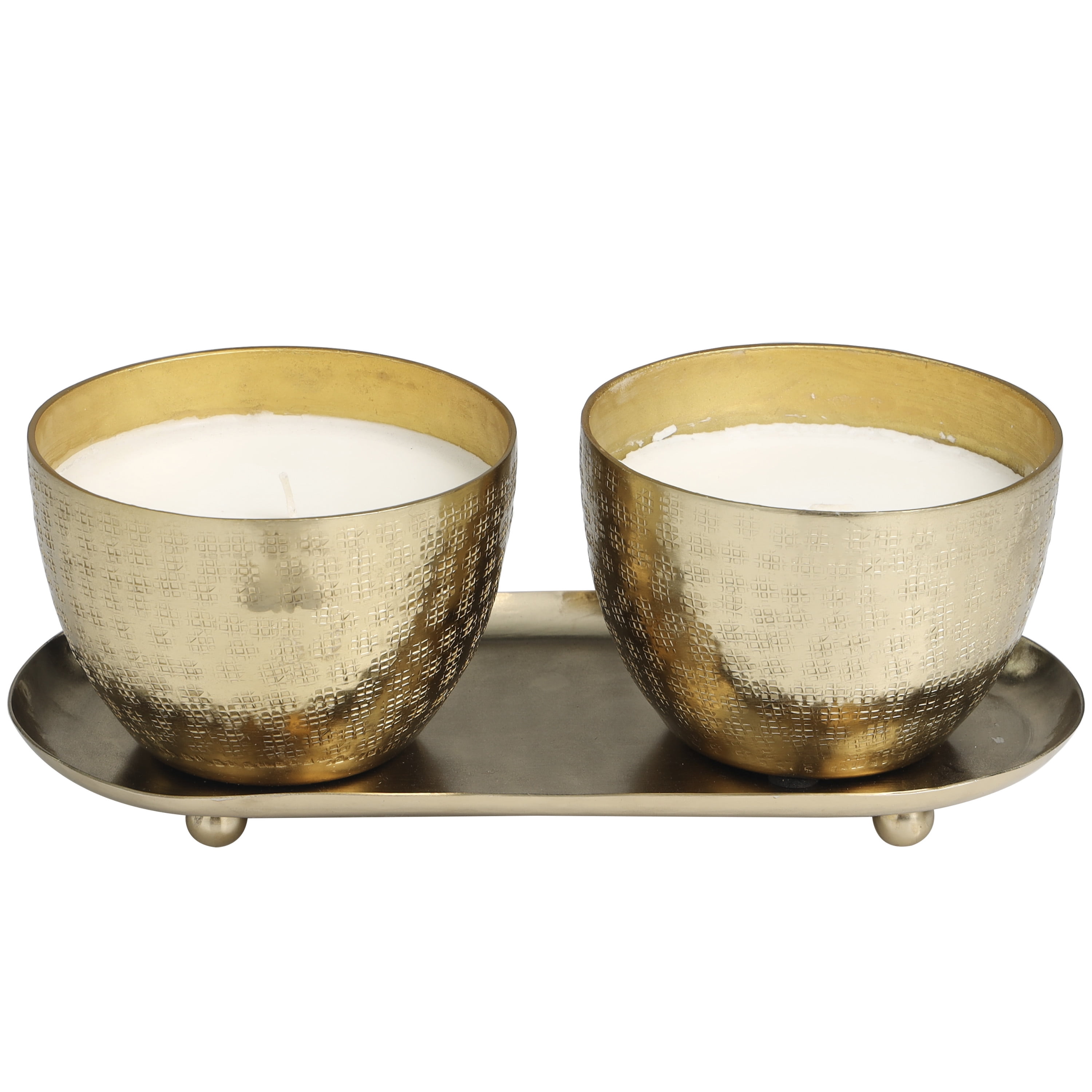 CosmoLiving by Cosmopolitan 2 Holder Gold Metal Roses in Paradise Scented Grid Patterned 10 oz 1 Wick Candle with White Wax, (Set of 2)