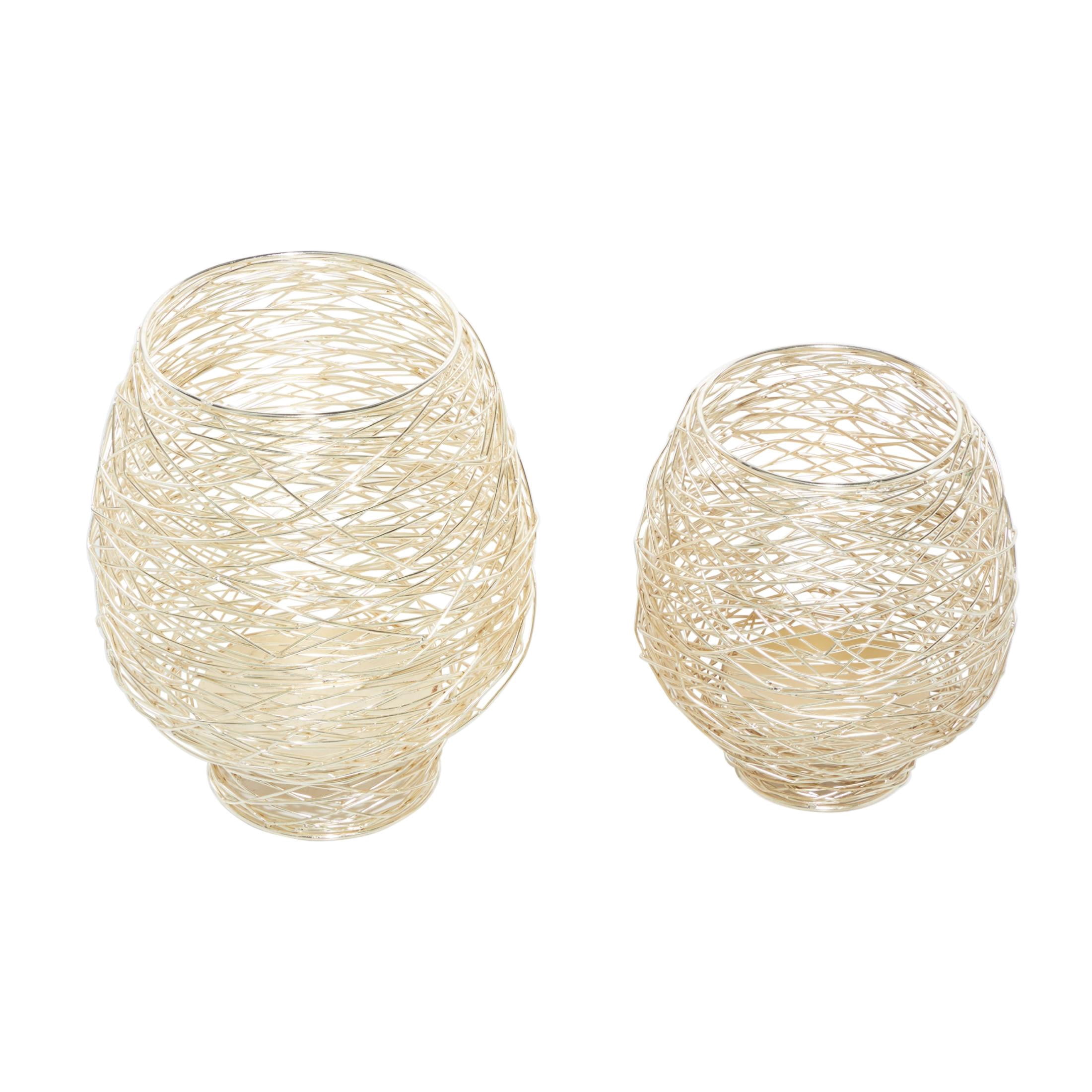 CosmoLiving by Cosmopolitan 2 Holder Gold Metal Tealight Decorative Candle Lantern, Set of 2