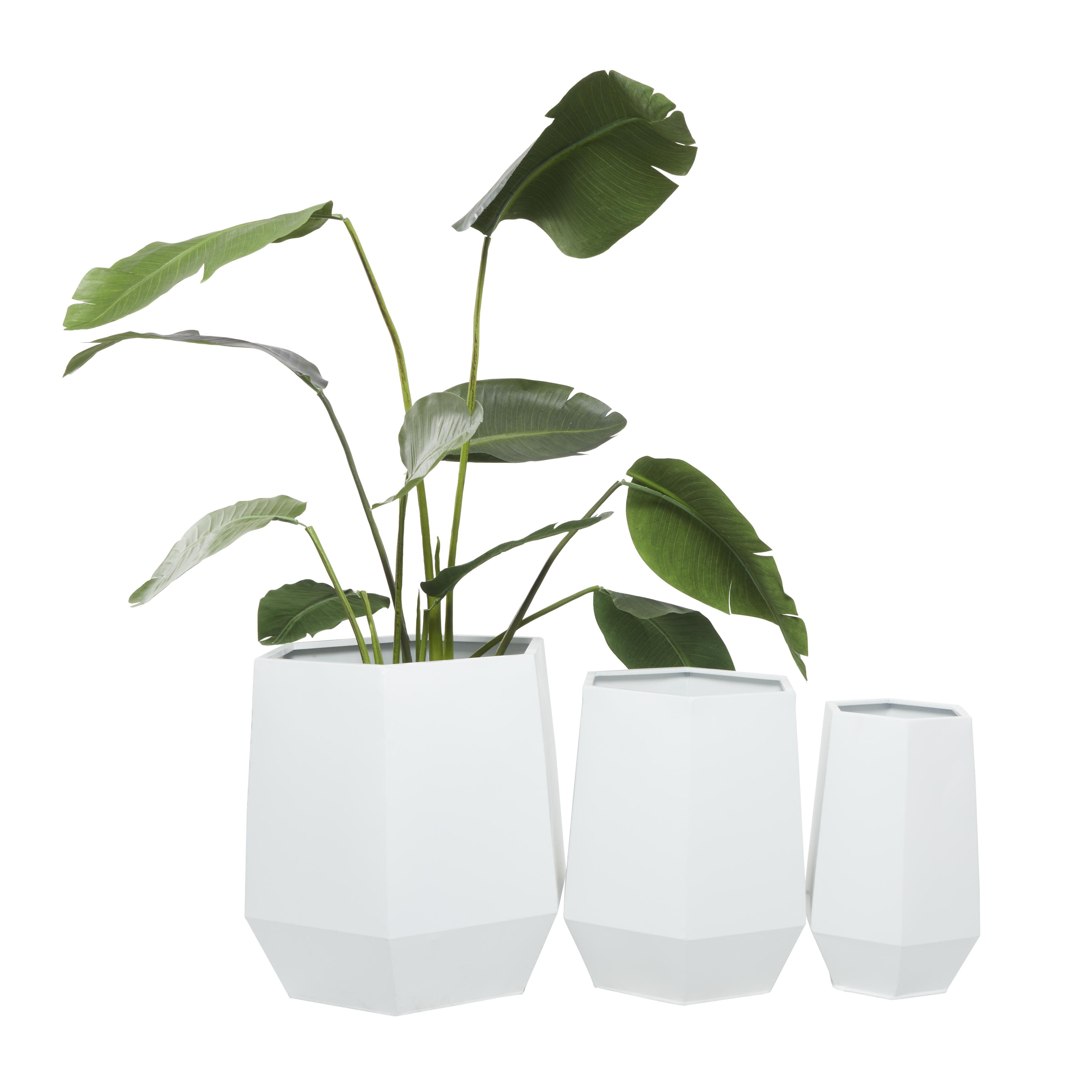 CosmoLiving by Cosmopolitan White Metal Geometric Hexagon Indoor Outdoor Planter, Set of 3 20", 16", 10"W