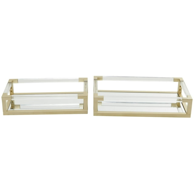 CosmoLiving by Cosmopolitan 20", 18"W Gold Metal Mirrored Tray with Acrylic Handles, 2-Pieces