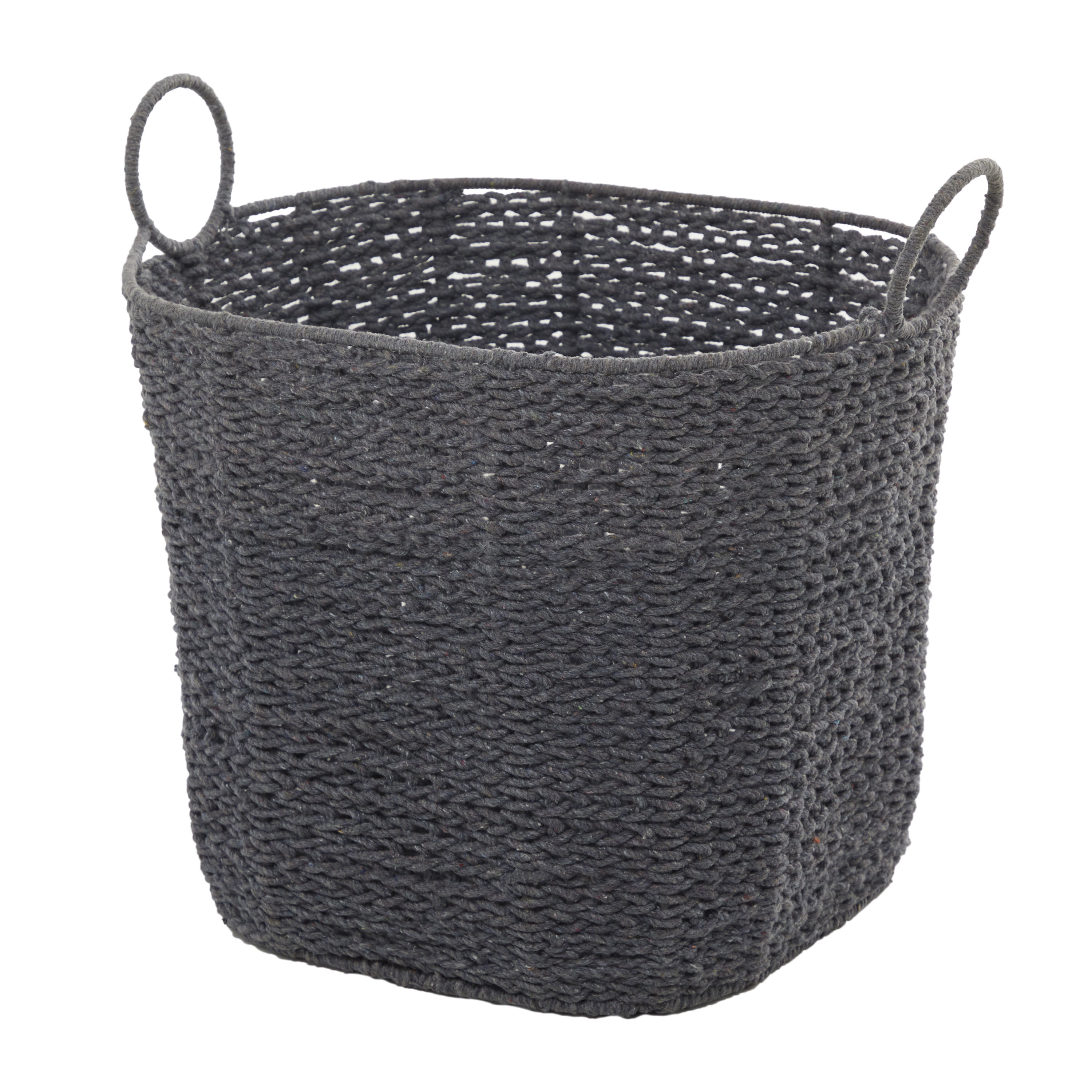 CosmoLiving by Cosmopolitan 20" x 18" Gray Cotton Handmade Storage Basket with Handles, 1-Piece