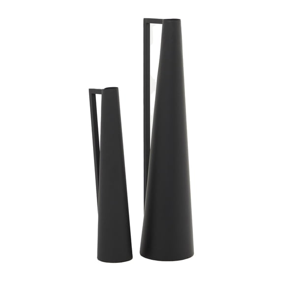 CosmoLiving by Cosmopolitan 22", 17"H Slim Cone Black Metal Vase with Handles, Set of 2