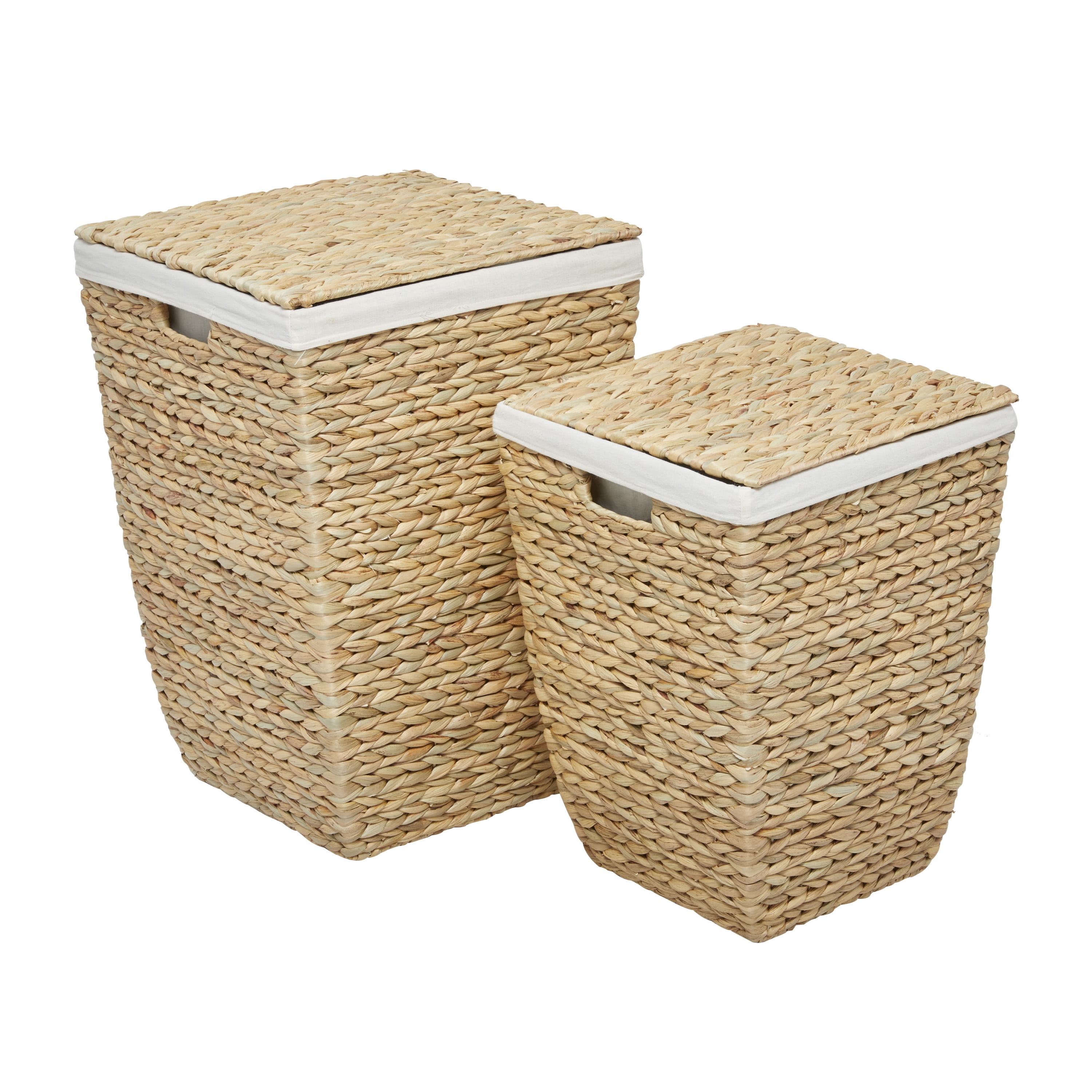 CosmoLiving by Cosmopolitan 22", 18"H Light Brown Seagrass Handmade Storage Basket with Liner and Matching Tops, 2-Pieces