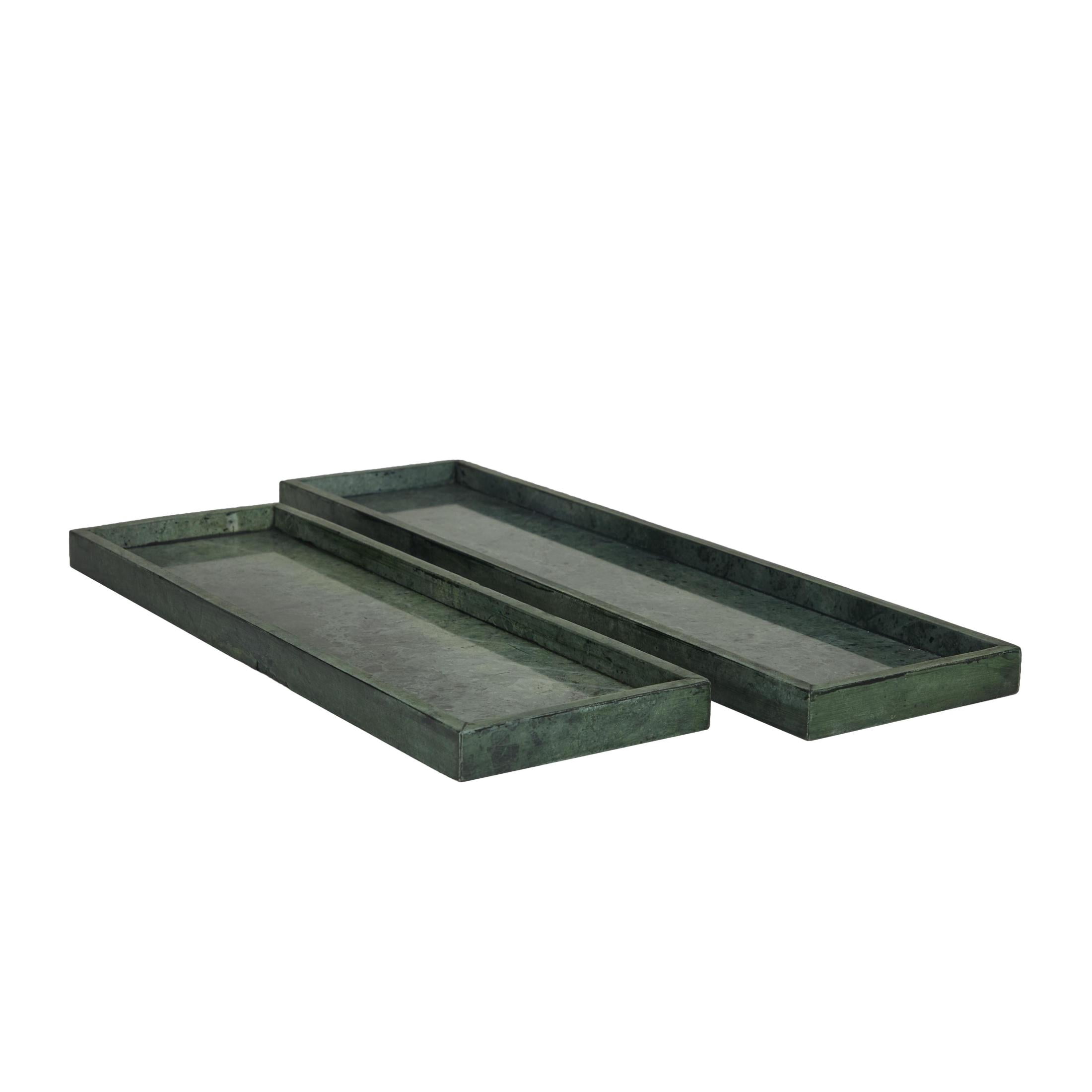 CosmoLiving by Cosmopolitan 22", 18"W Green Marble  Tray with Raised Border, 2-Pieces