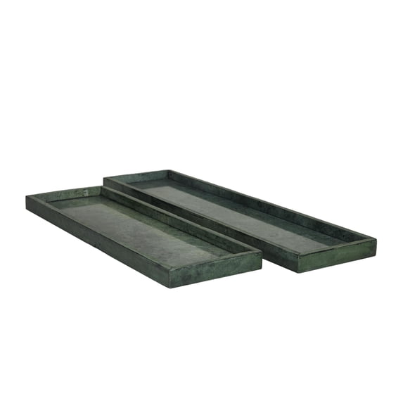 CosmoLiving by Cosmopolitan 22", 18"W Green Marble Tray with Raised Border, 2-Pieces