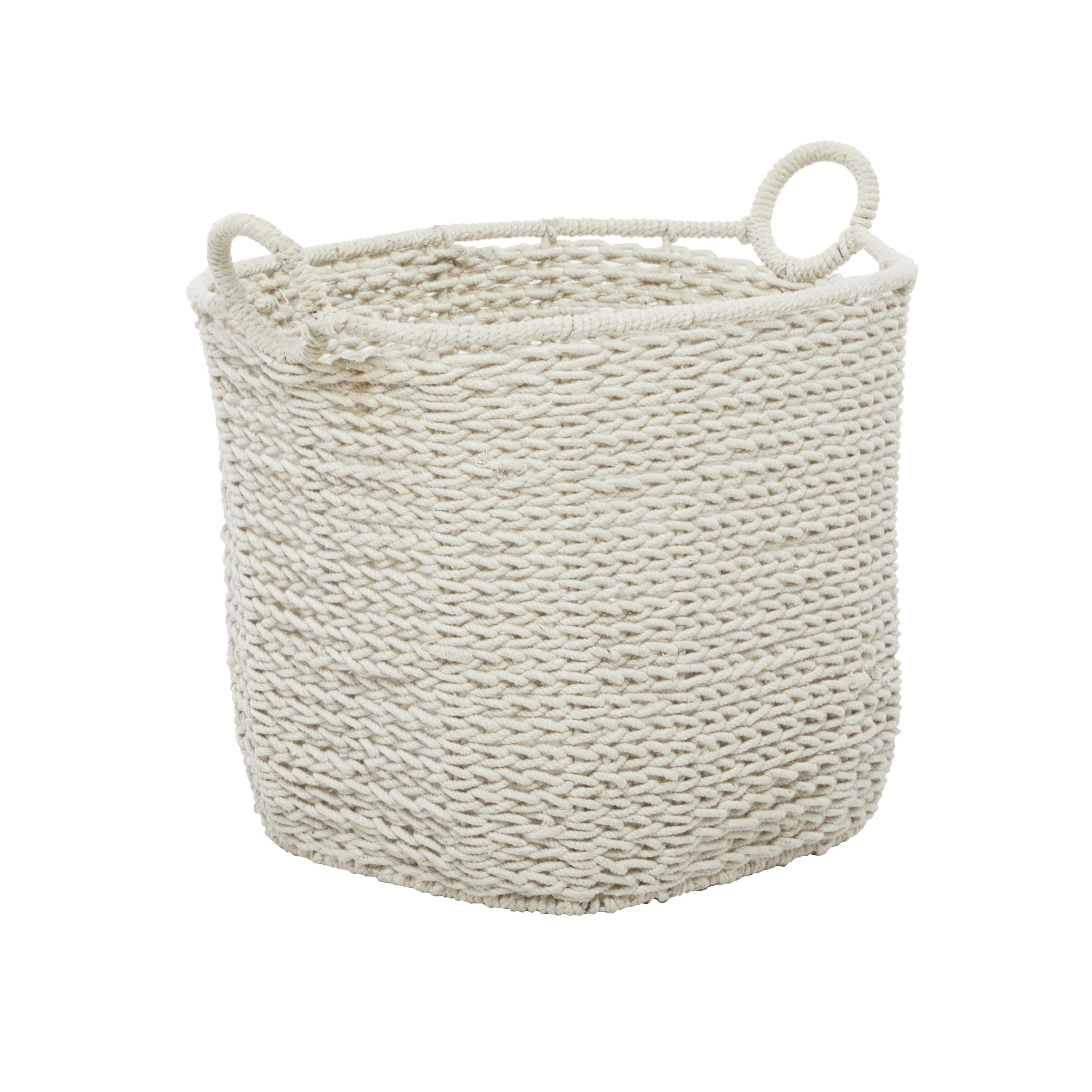 CosmoLiving by Cosmopolitan 22" x 18" White Cotton Fabric Handmade Storage Basket with Handles, 1-Piece