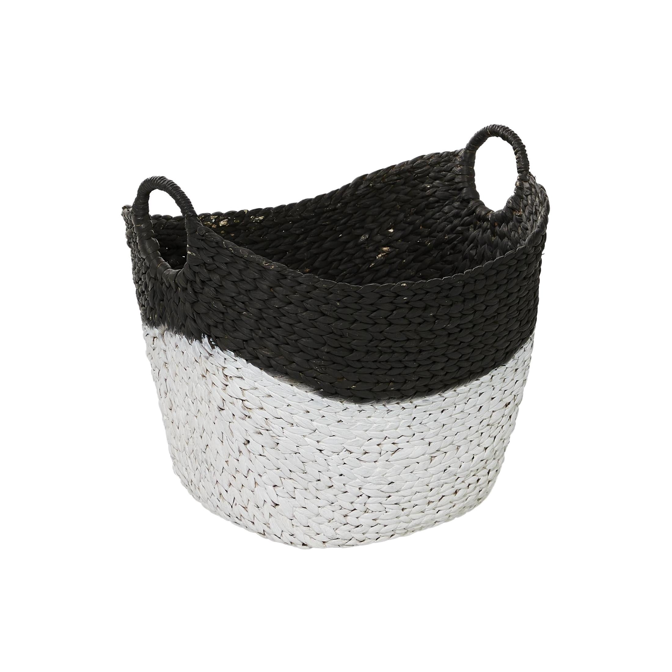CosmoLiving by Cosmopolitan 22" x 19" Black Seagrass Handmade Large Woven Storage Basket with Ring Handles, 1-Piece