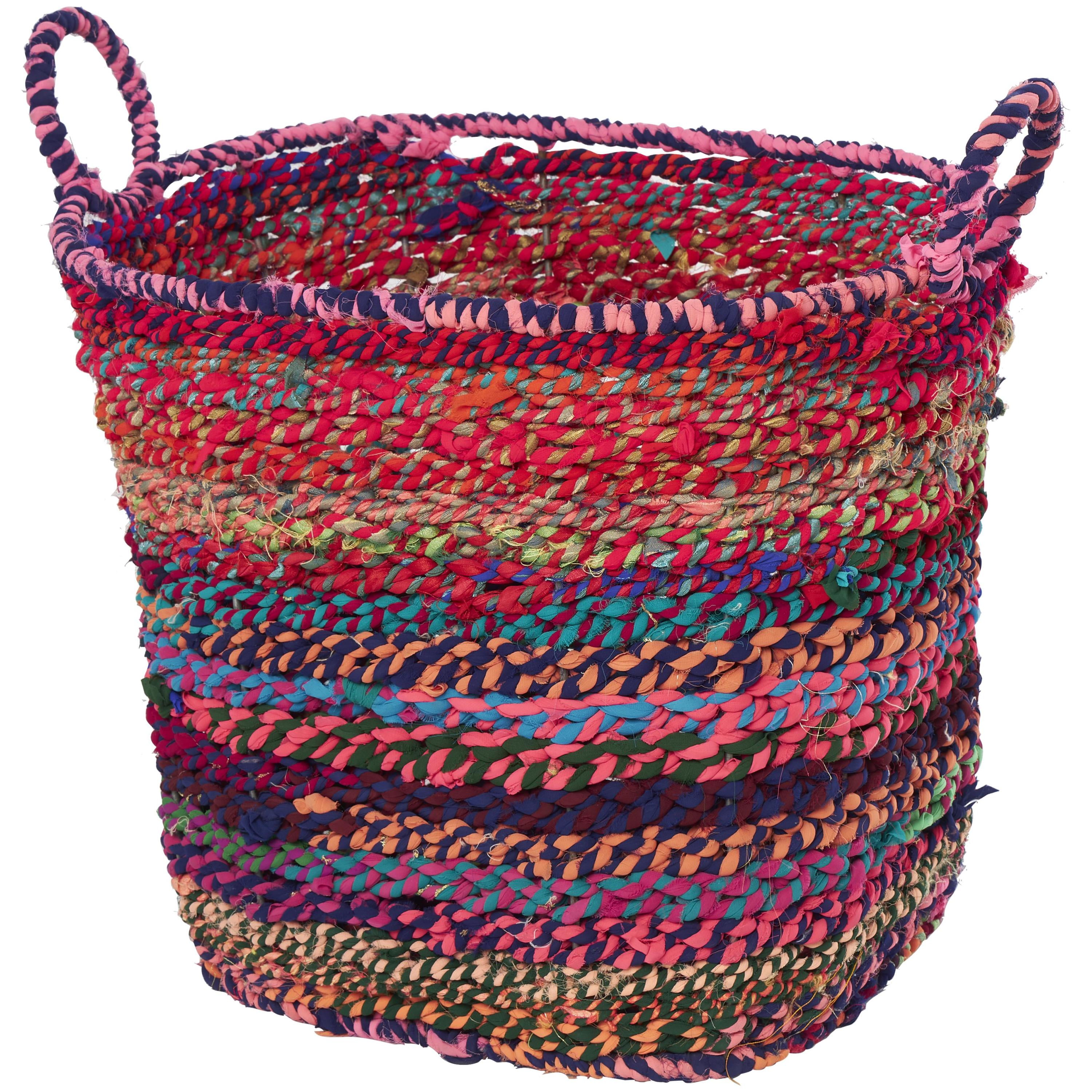 CosmoLiving by Cosmopolitan 23" x 18" Multi Colored Cotton Fabric Handmade Storage Basket with Handles, 1-Piece