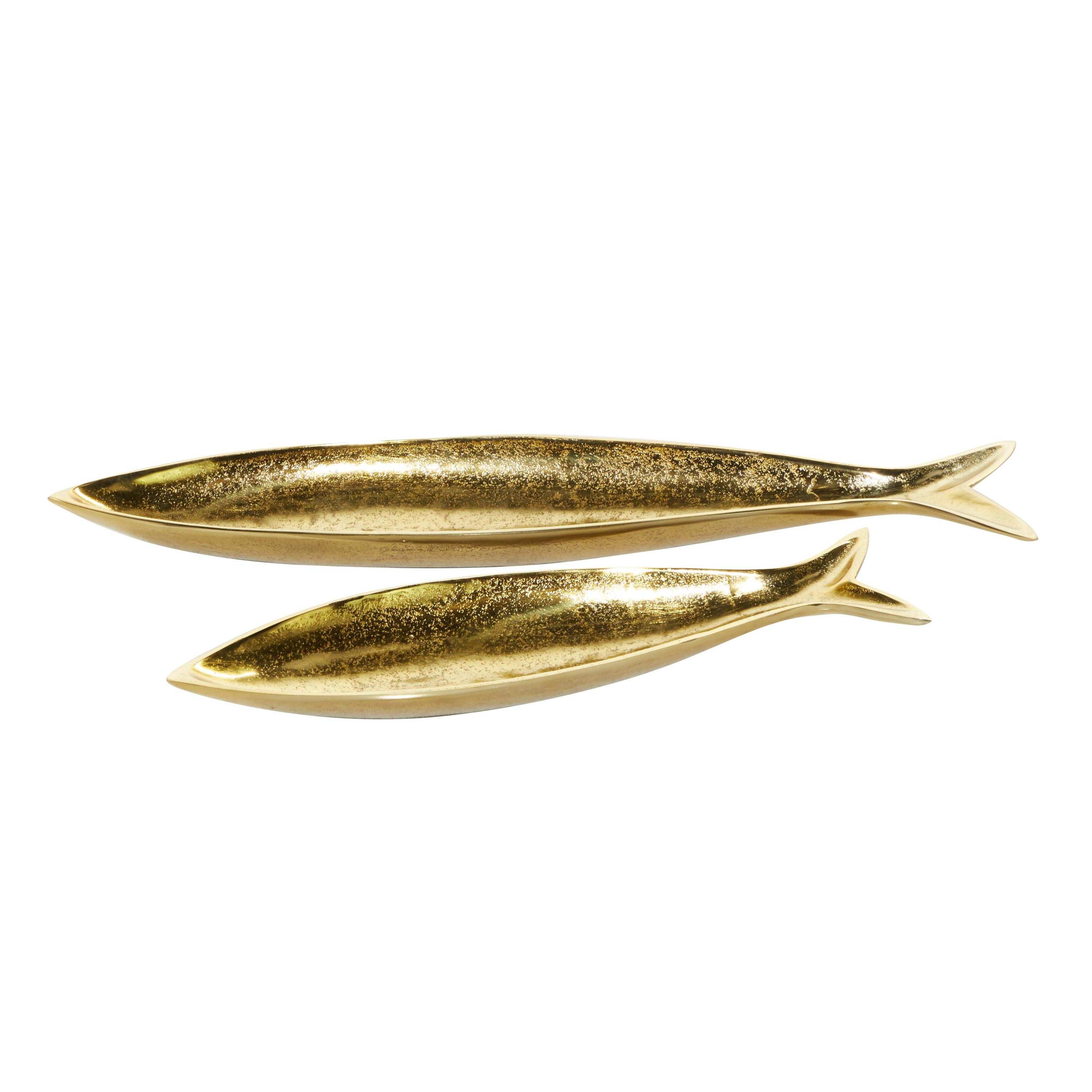 CosmoLiving by Cosmopolitan 24", 17"W Gold Aluminum Metal Fish Tray, 2-Pieces