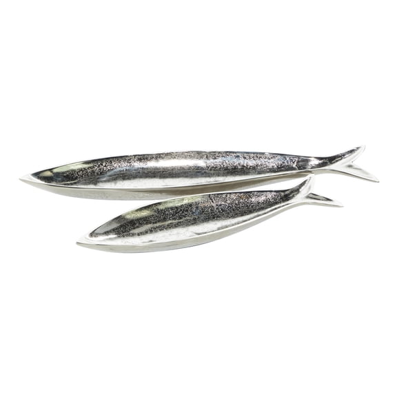 CosmoLiving by Cosmopolitan 24", 17"W Silver Aluminum Metal Fish Tray, 2-Pieces