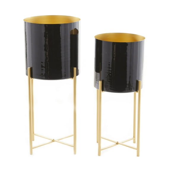 CosmoLiving by Cosmopolitan 24", 21"H Indoor Outdoor Black Metal Planter with Removable Stand (2 Count)