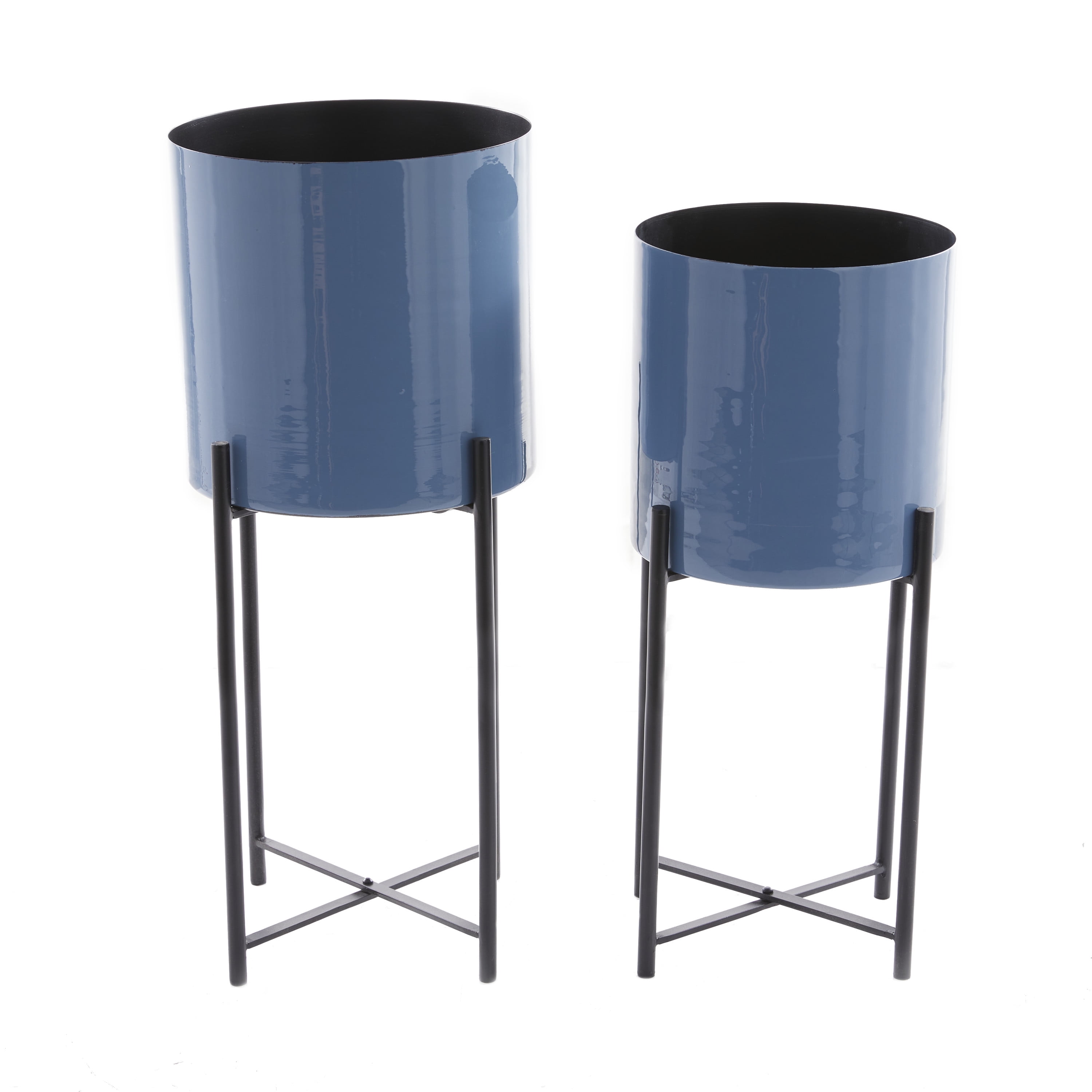 CosmoLiving by Cosmopolitan 24", 21"H Indoor Outdoor Blue Metal Planter with Removable Stand (2 Count)