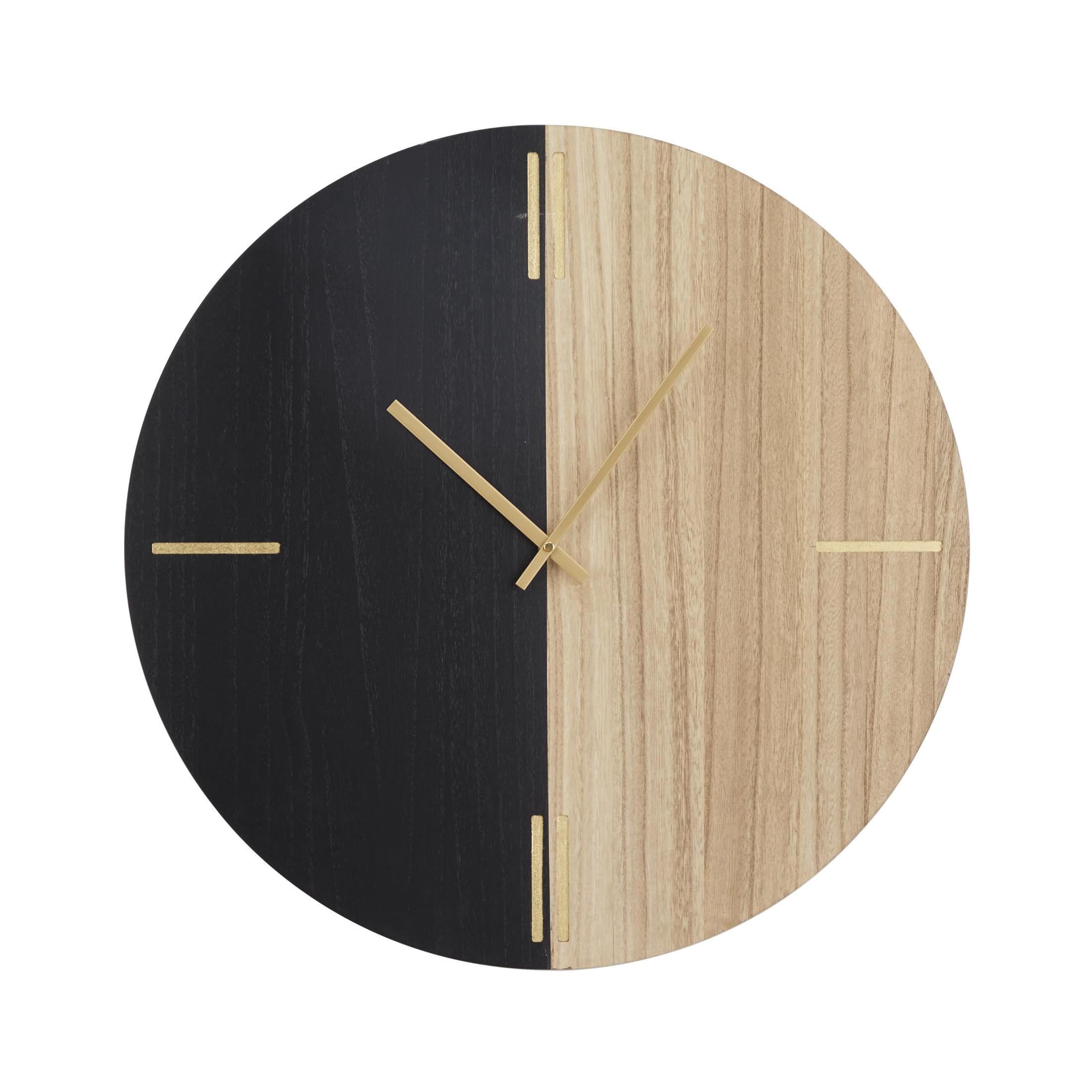 Black Wooden Round Wall Clock - Minimalist Design - Walmart.com