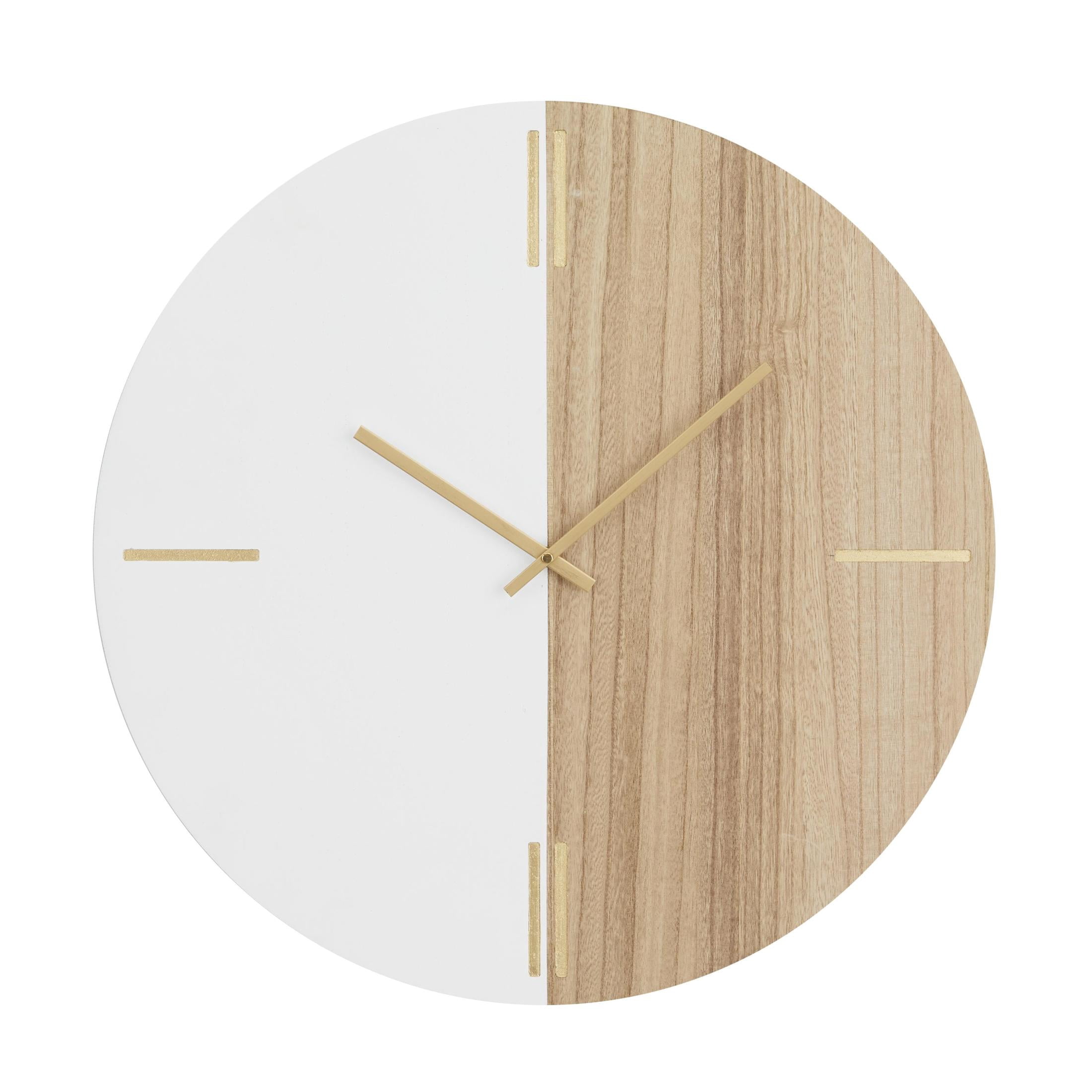 CosmoLiving by Cosmopolitan 24" Brown Wooden Round Wall Clock with Marble Side
