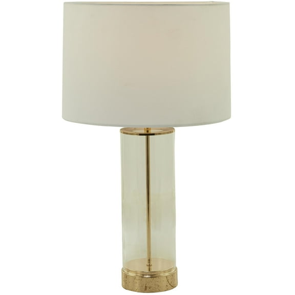CosmoLiving by Cosmopolitan 25" Transparent Base Gold Table Lamp with Cream Linen Shade