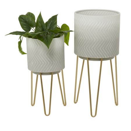 CosmoLiving by Cosmopolitan 26", 20"H White Metal Planter with Removable Stand (2 Count)