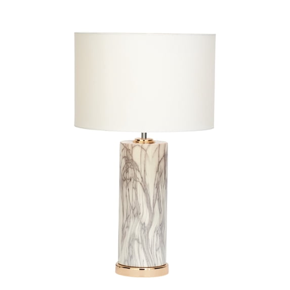 CosmoLiving by Cosmopolitan 26" Faux Marble White Table Lamp with White Linen Shade