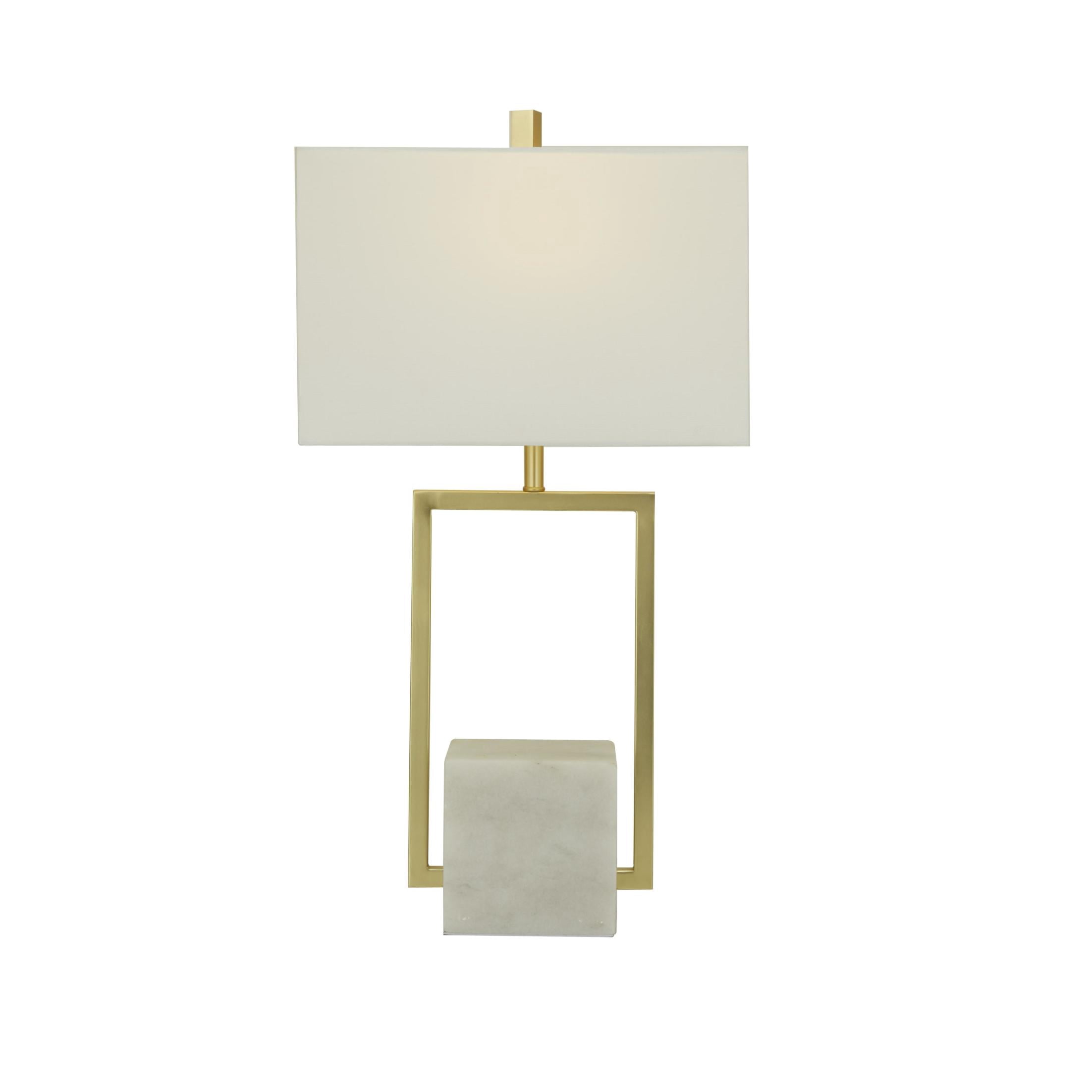 CosmoLiving by Cosmopolitan 27" Geometric Gold Table Lamp with Cream Linen Shade
