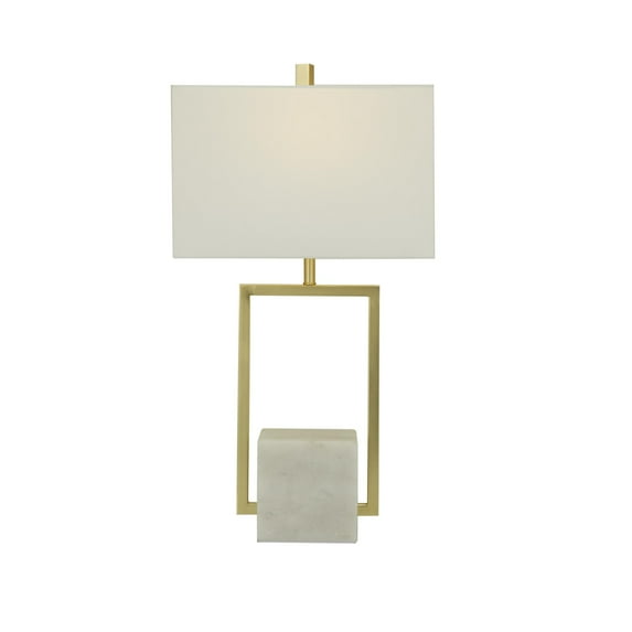 CosmoLiving by Cosmopolitan 27" Geometric Gold Table Lamp with Cream Linen Shade