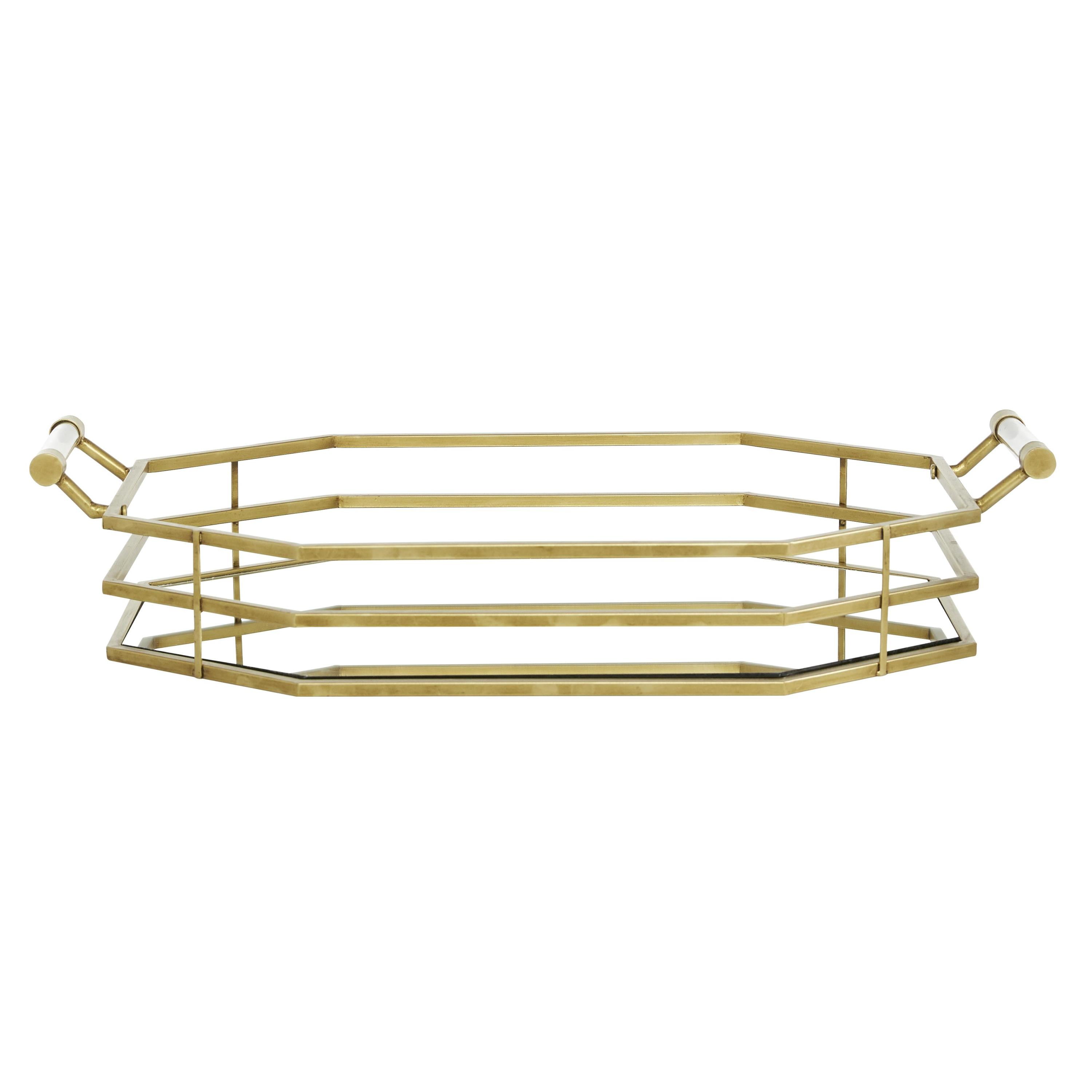 CosmoLiving by Cosmopolitan 27" x 16" Gold Metal Mirrored Tray, 1-Piece