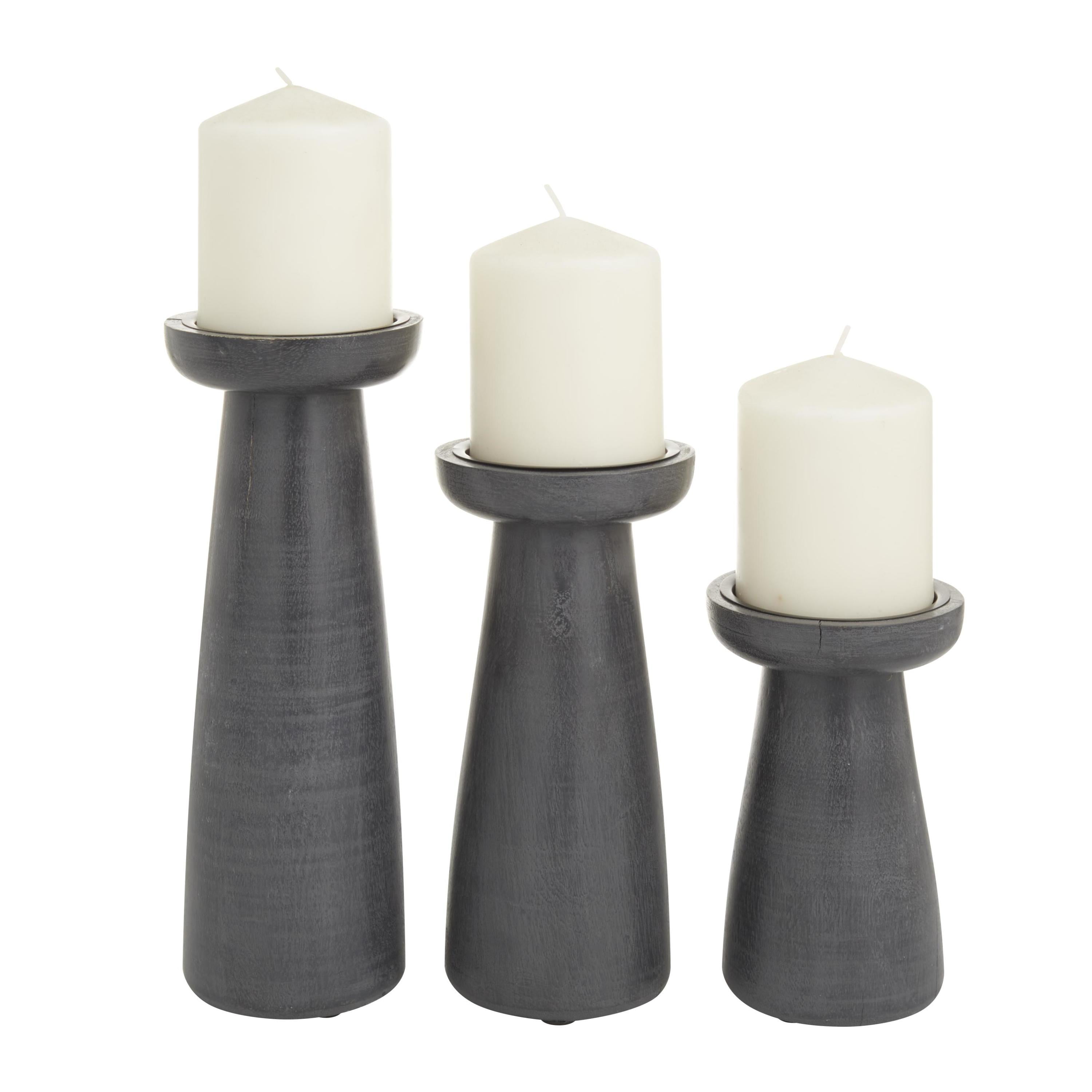 CosmoLiving by Cosmopolitan Dark Gray Mango Wood Candle Holders