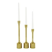 CosmoLiving by Cosmopolitan 3 Candle Gold Aluminum Metal Slim Candle Holder with Block Bases, Set of 3