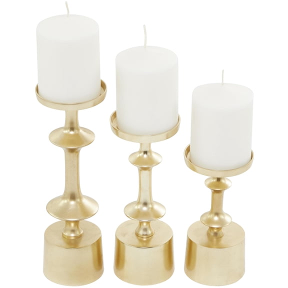 CosmoLiving by Cosmopolitan 3 Candle Gold Aluminum Metal Pillar Candle Holder, Set of 3