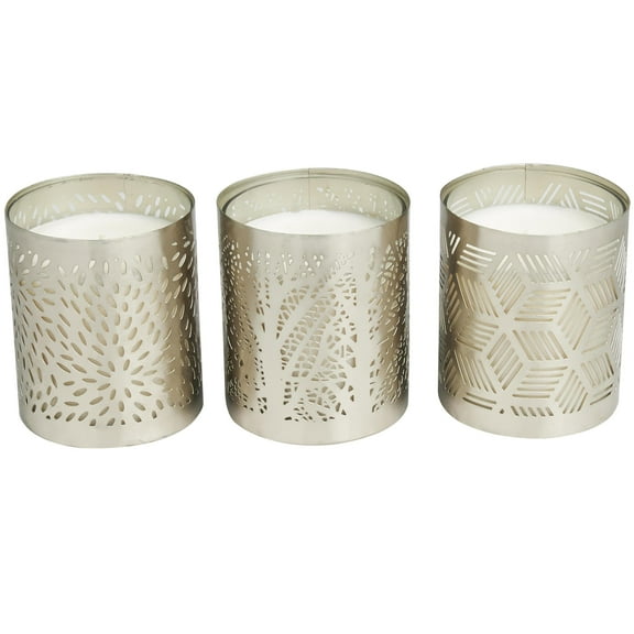 DecMode 3 Holder Silver Metal Geometric Vanilla Marshmallow Scented 13 oz 1 Wick Candle with White Wax, (Set of 3)