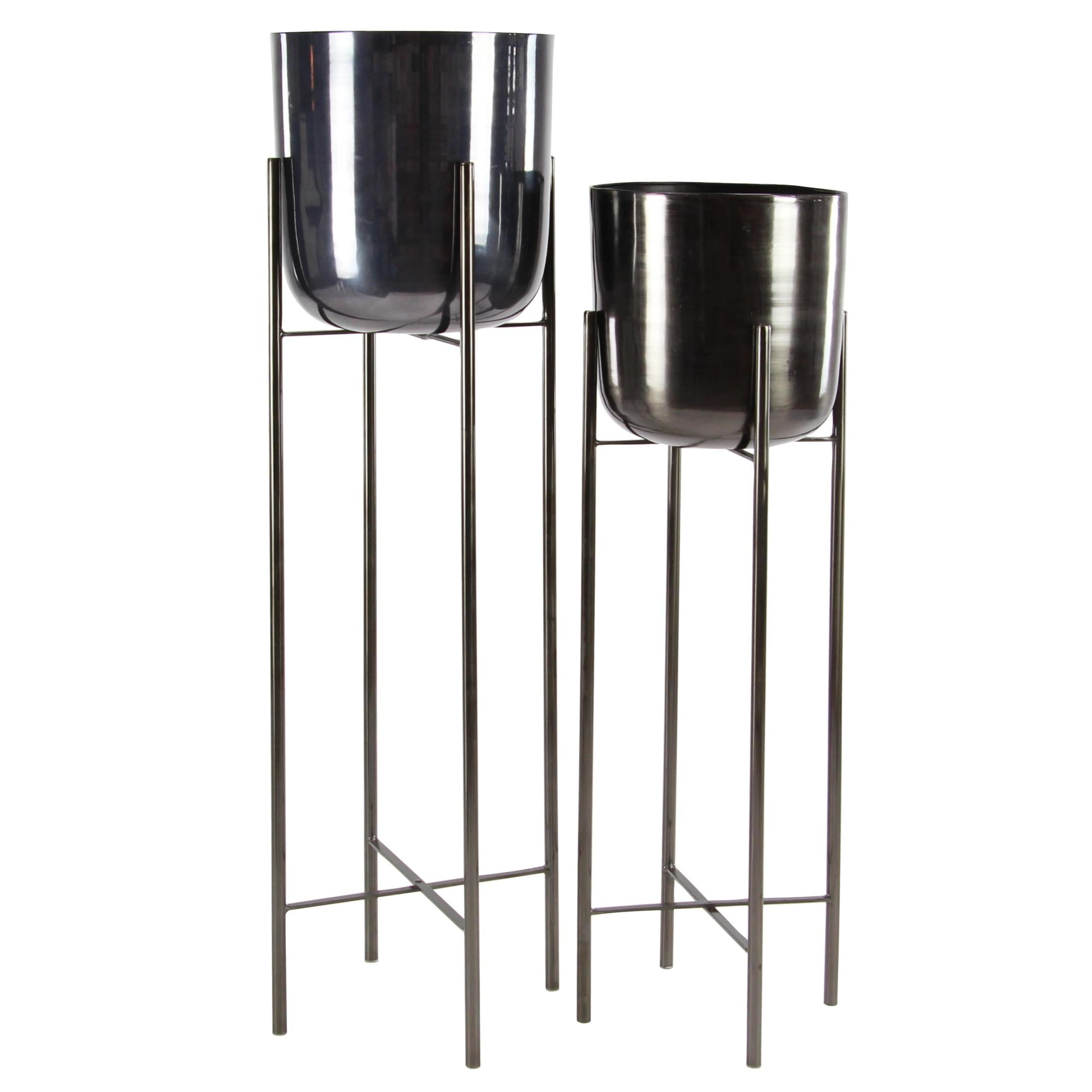 CosmoLiving by Cosmopolitan 39", 46"H Dome Black Metal Planter with Removable Stand (2 Count)