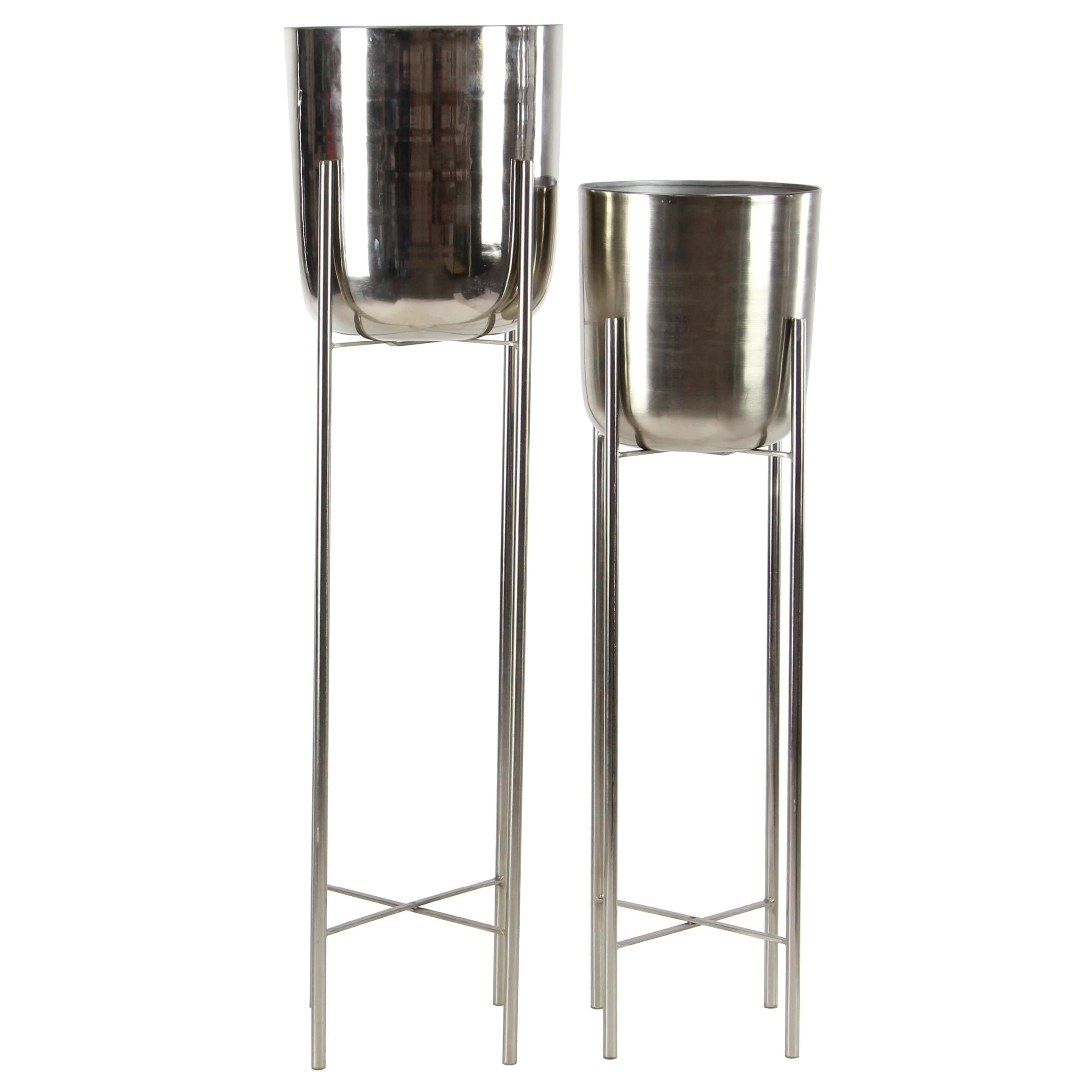 CosmoLiving by Cosmopolitan Silver Metal Dome Indoor Outdoor Planter with Removable Stand, Set of 2 39", 46"H
