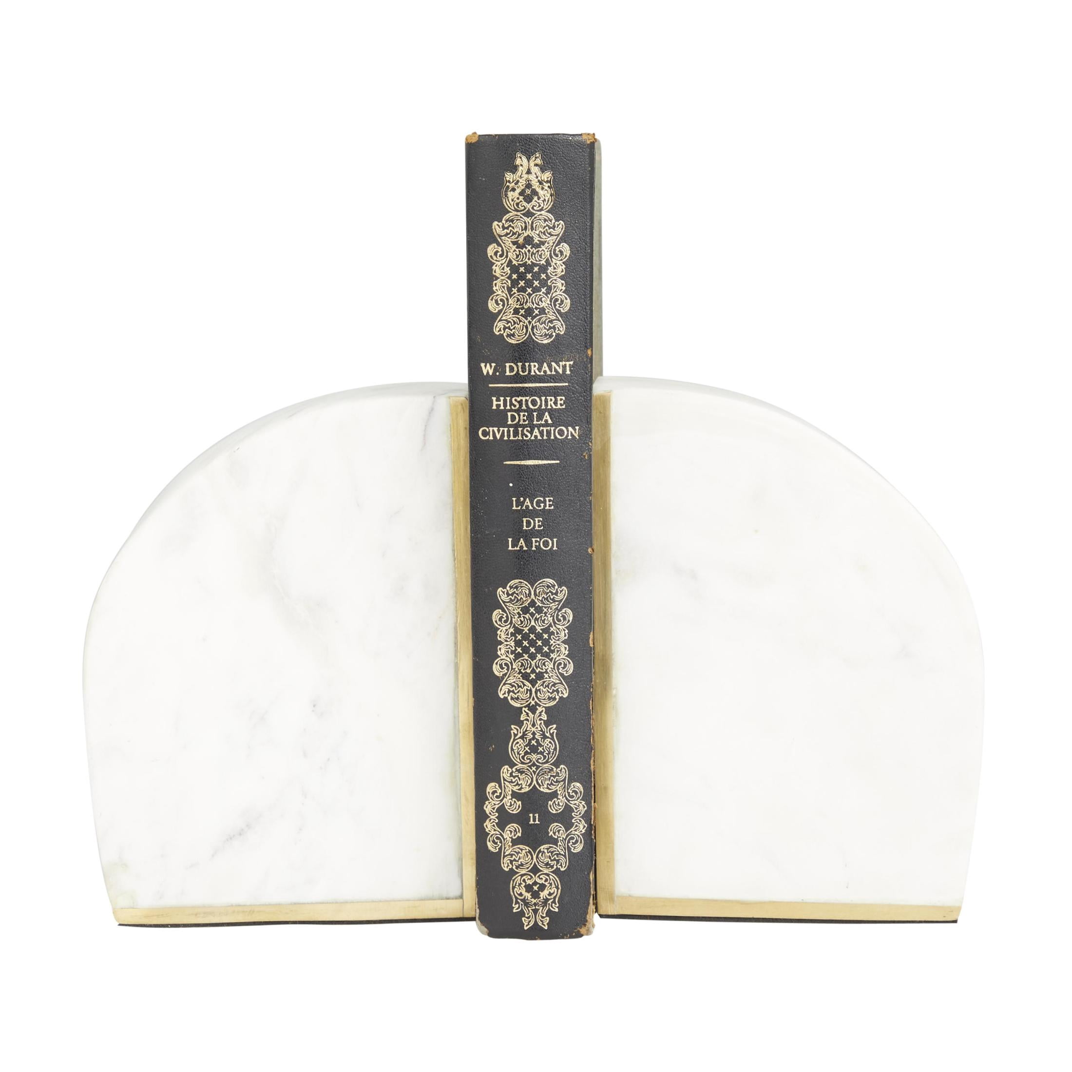 CosmoLiving by Cosmopolitan 4" Geometric 8 lbs White Marble Bookends with Gold Inlay (Set of 2)