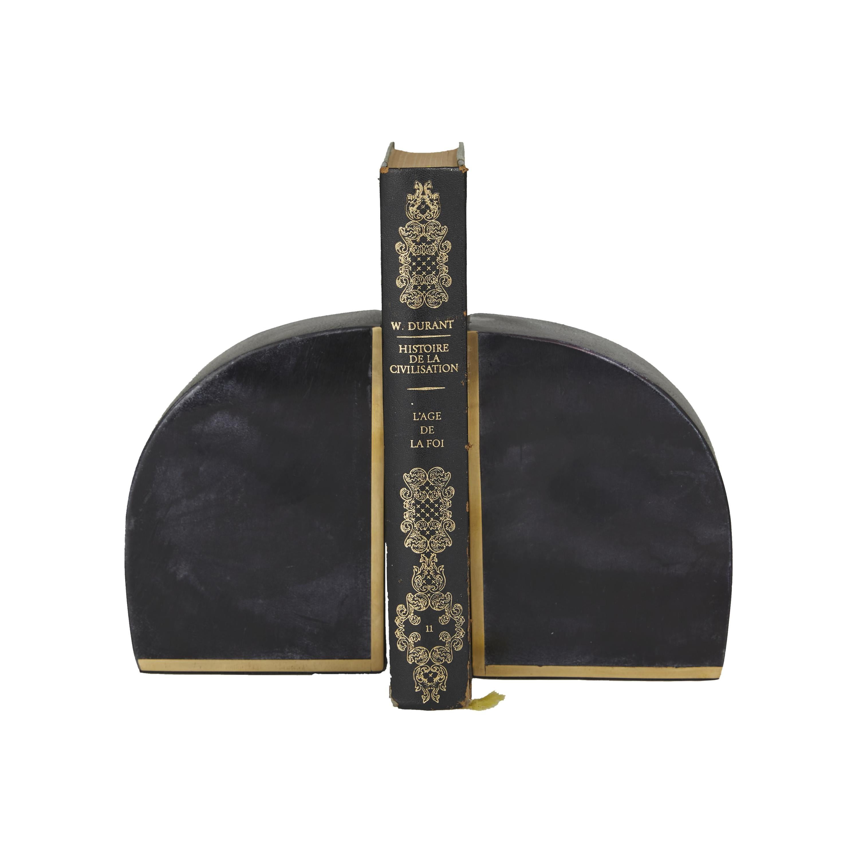 CosmoLiving by Cosmopolitan 4" Geometric Black Marble Bookends with Gold Inlay (Set of 2)