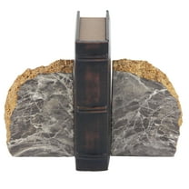 CosmoLiving by Cosmopolitan 5" Geode Gray Polystone Bookends with Gold Detailing (Set of 2)