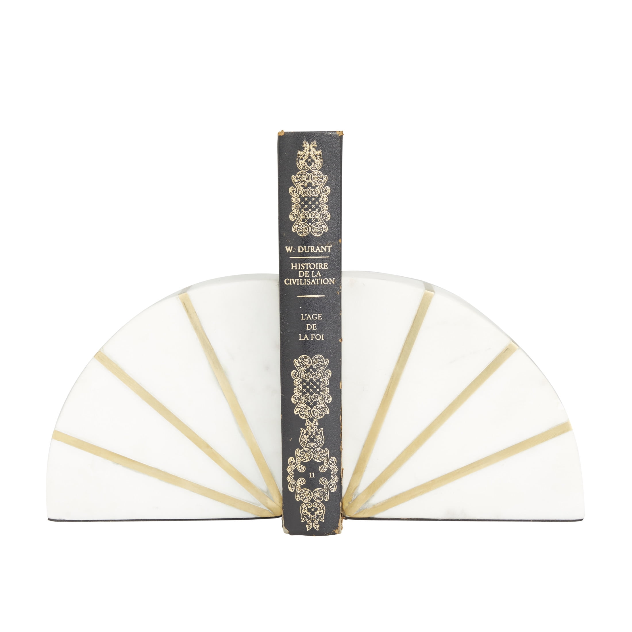CosmoLiving by Cosmopolitan 5" Geometric 9 lbs White Marble Bookends with Gold Inlay (Set of 2)