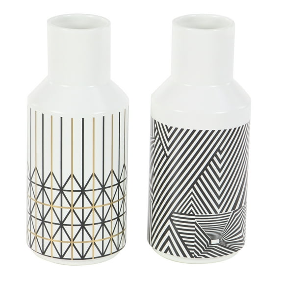 CosmoLiving by Cosmopolitan 5"W, 12"H Geometric White Ceramic Vase, Set of 2