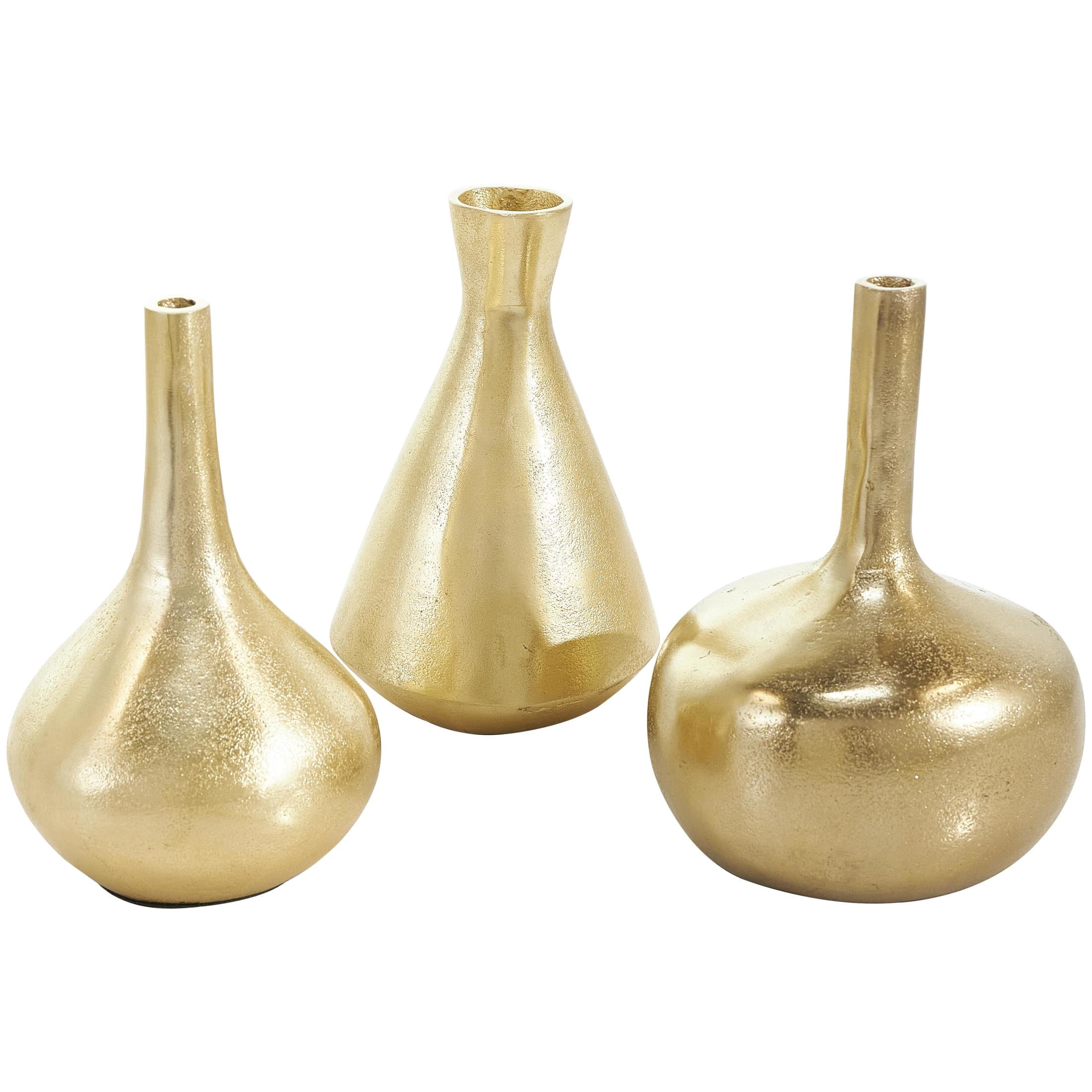 CosmoLiving by Cosmopolitan 5"W, 8"H Gold Aluminum Metal Vase with Varying Shapes, Set of 3