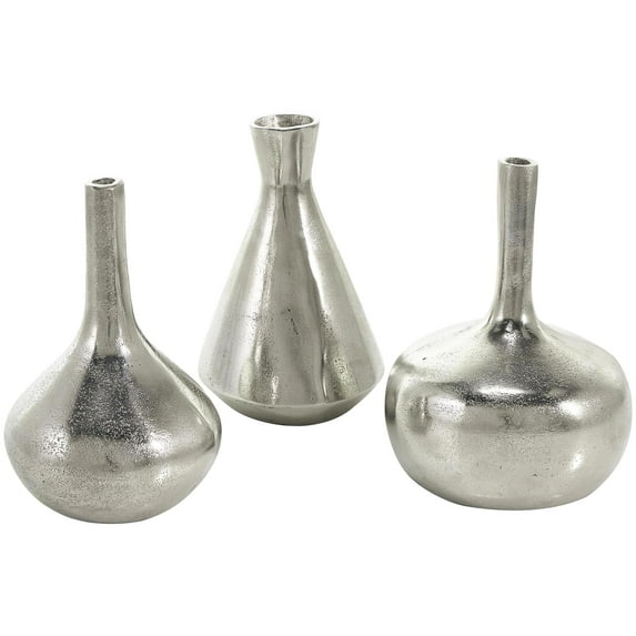 CosmoLiving by Cosmopolitan 5"W, 8"H Silver Aluminum Metal Vase with Varying Shapes, Set of 3