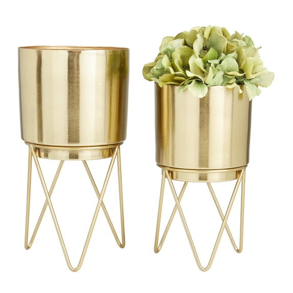 CosmoLiving by Cosmopolitan 6", 6"W Gold Metal Planter with Removable Stand (2 Count)