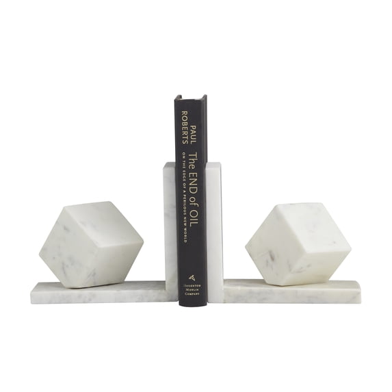 CosmoLiving by Cosmopolitan 6" Cube Geometric 10 lbs White Marble Bookends (Set of 2)