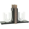 thumbnail image 1 of CosmoLiving by Cosmopolitan 6" Layered U-Shaped Abstract White Wooden Bookends with Black Stands (Set of 2), 1 of 11