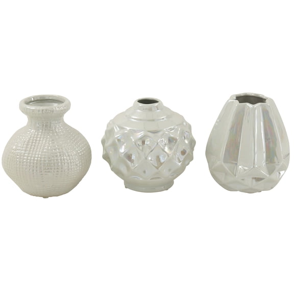 CosmoLiving by Cosmopolitan 6"W, 6"H Cream Ceramic Vase with Varying Patterns, Set of 3