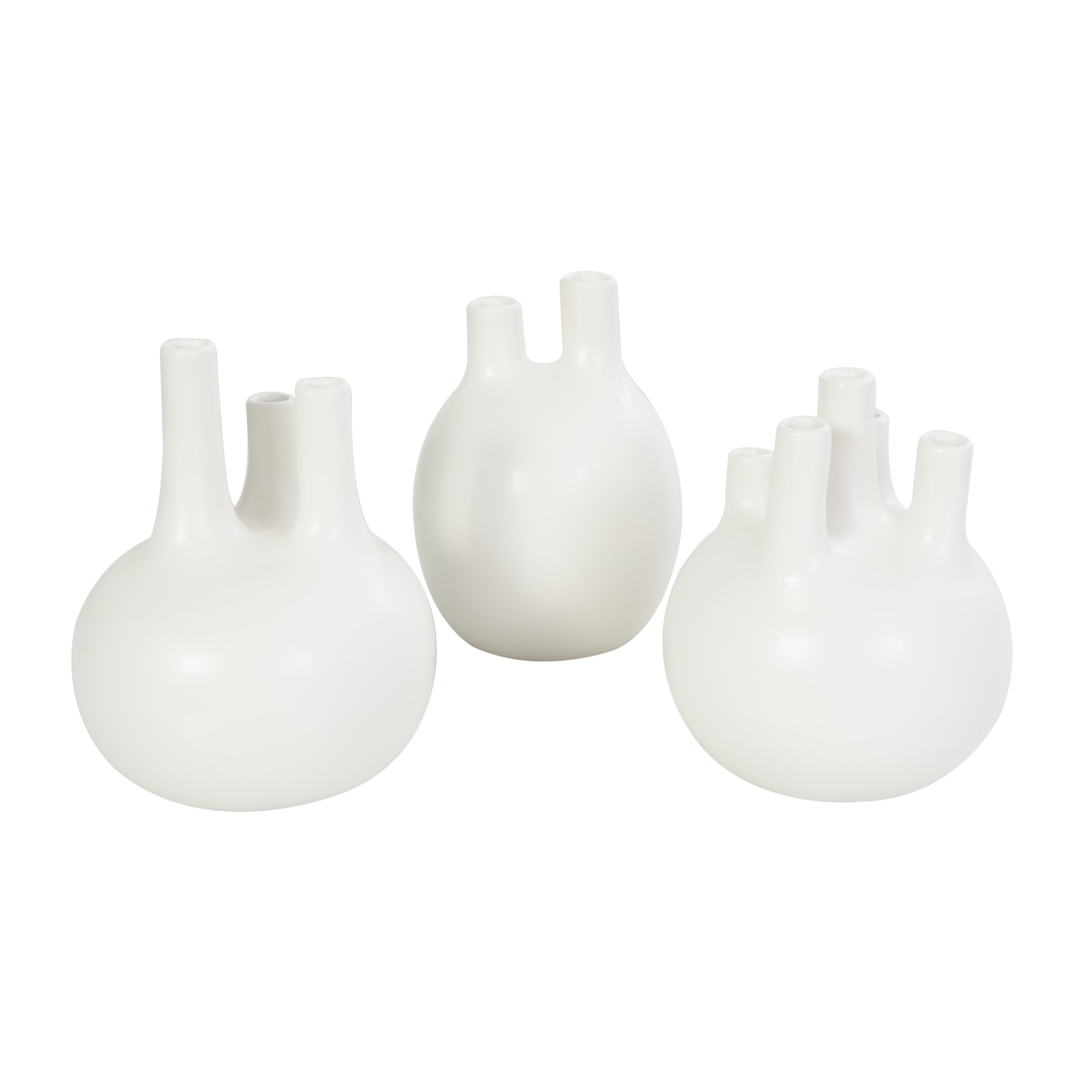 CosmoLiving by Cosmopolitan 6"W, 7"H Round Bud White Ceramic Vase with Multiple Openings, Set of 3
