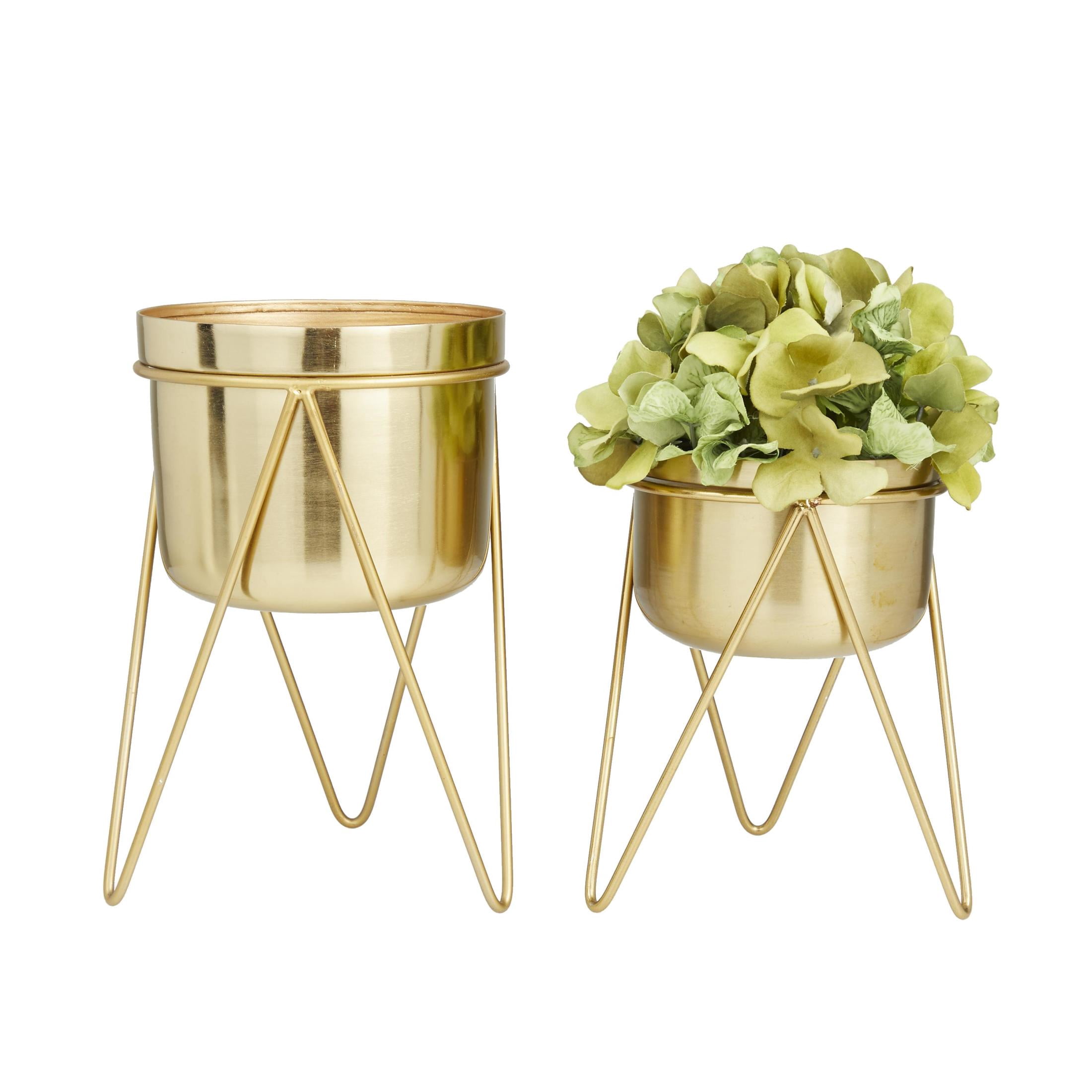 CosmoLiving by Cosmopolitan 7", 7"W Gold Metal Planter with Removable Stand (2 Count)