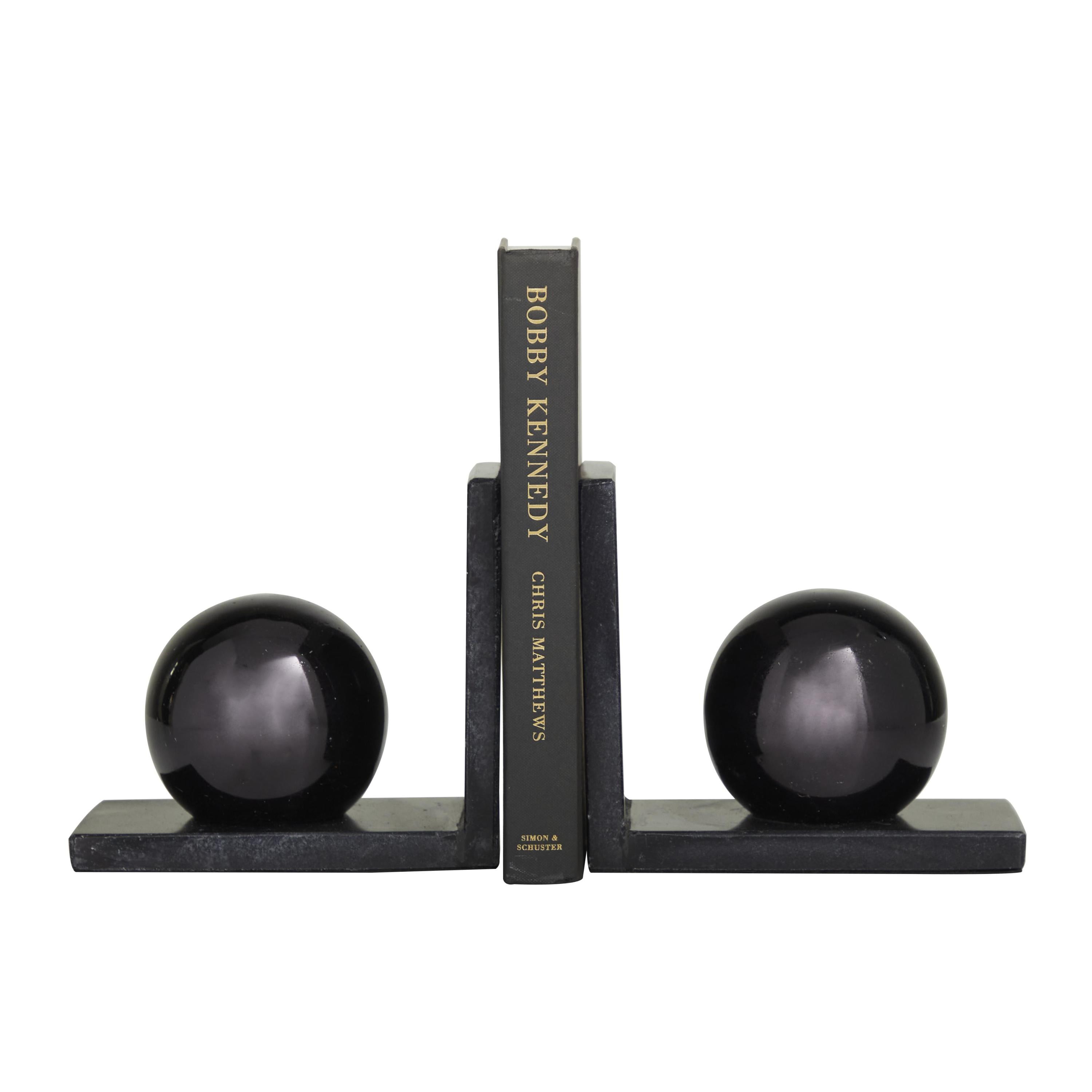 CosmoLiving by Cosmopolitan 7" Orb 7 lbs Black Marble Bookends (Set of 2)