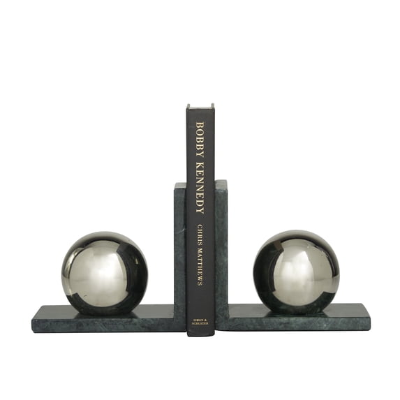 CosmoLiving by Cosmopolitan 7" Orb Silver Marble Bookends (Set of 2)