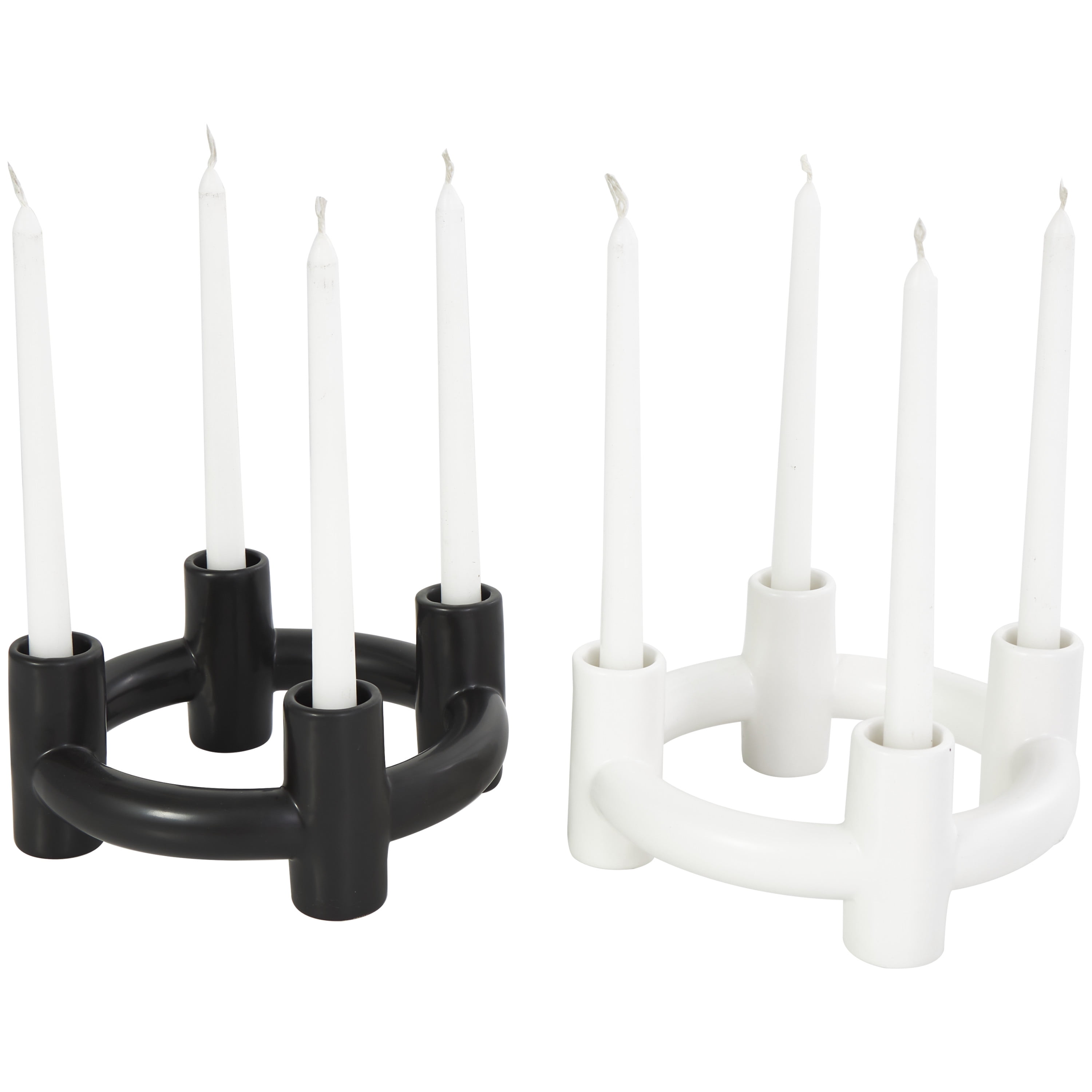 Black and White Ceramic Geometric Circle Candle Holders, Set of 2