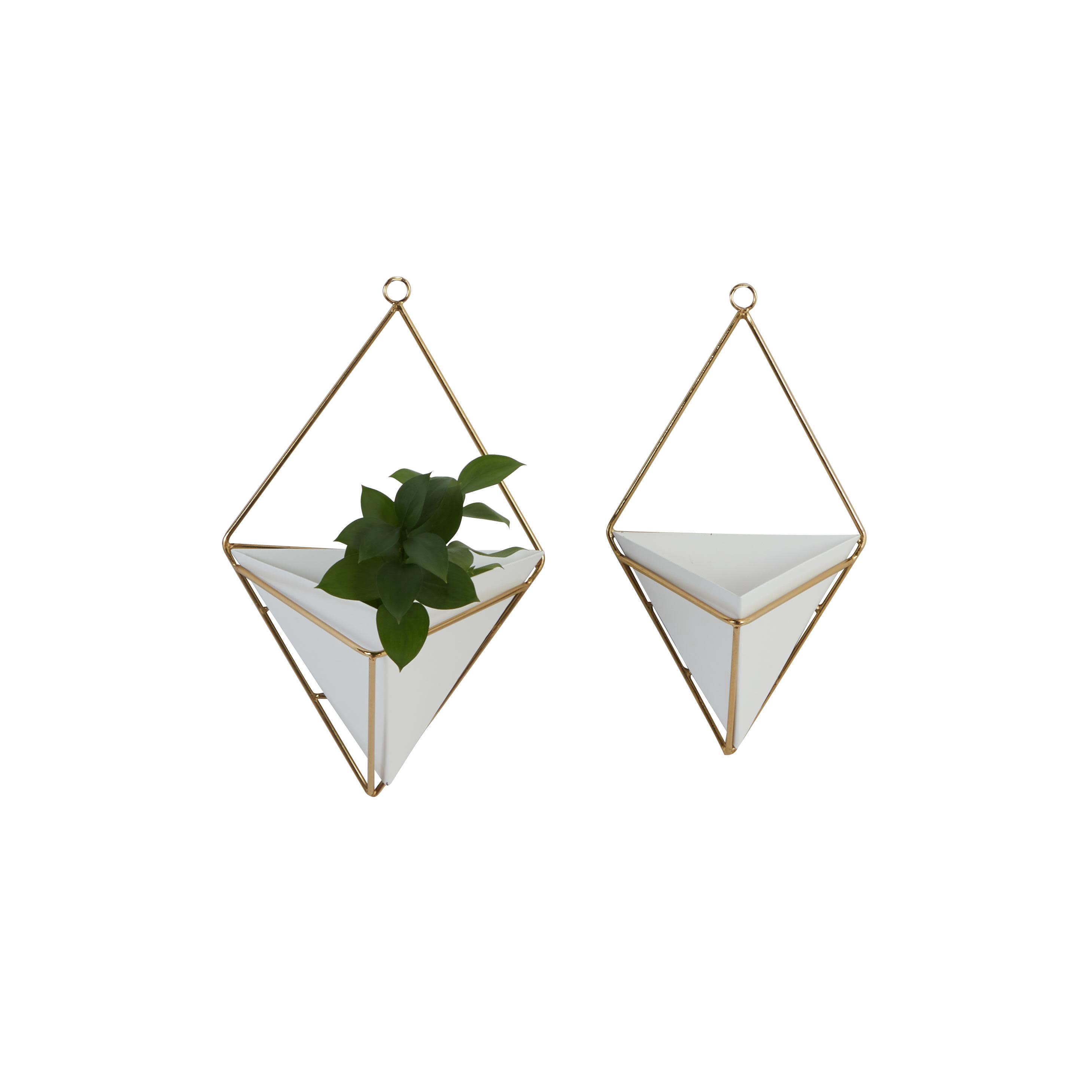 CosmoLiving by Cosmopolitan 8"W, 13"H Pyramid White Metal Indoor Outdoor Triangle Geometric Wall Planter (2 Count)