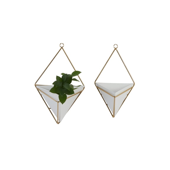 CosmoLiving by Cosmopolitan 8"W, 13"H Pyramid White Metal Indoor Outdoor Triangle Geometric Wall Planter (2 Count)